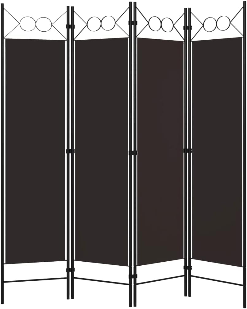 4-Panel Brown Fabric Room Divider