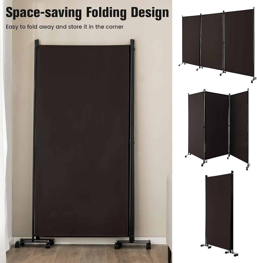 3-Panel Coffee Rolling Room Divider
