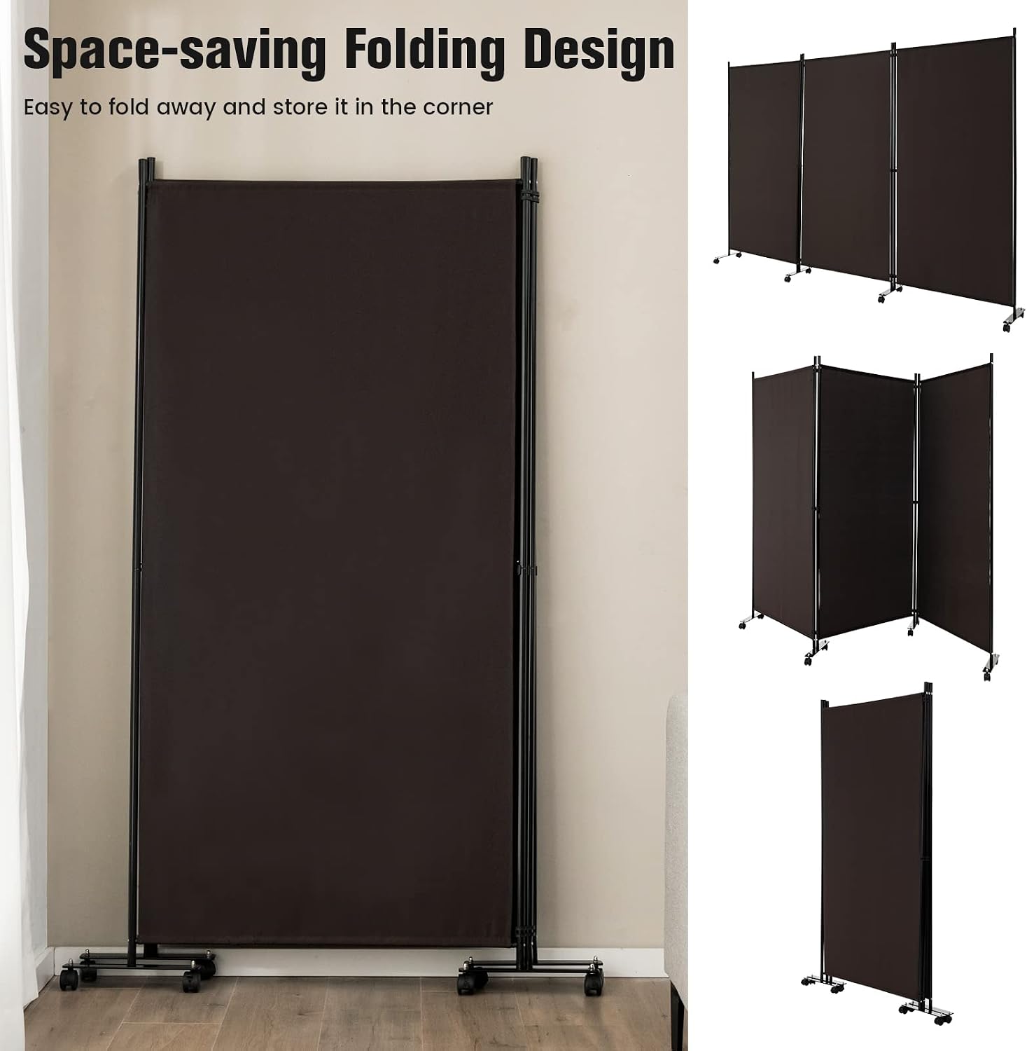 3-Panel Coffee Rolling Room Divider