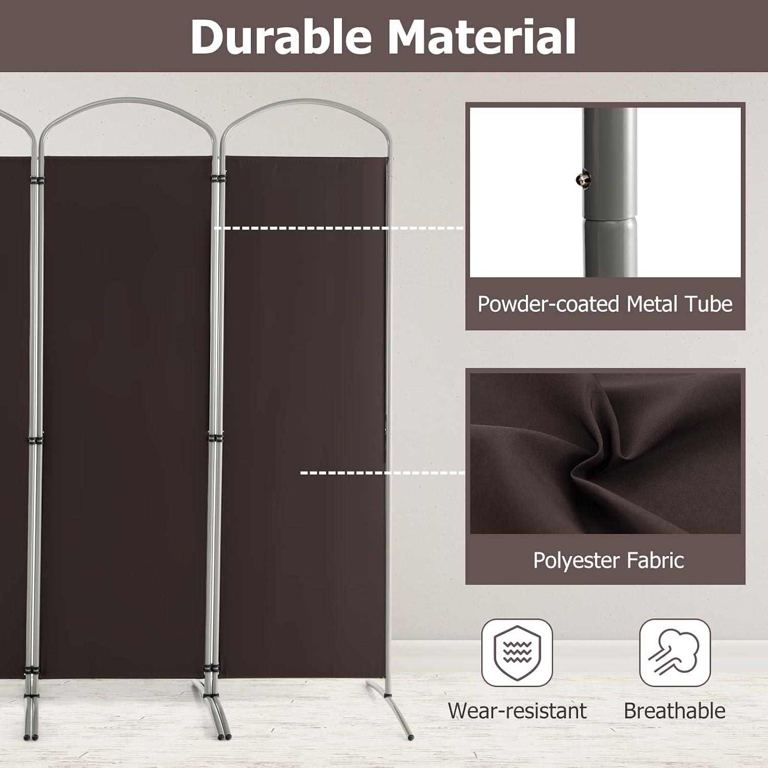 4 Panels Brown Fabric Room Divider