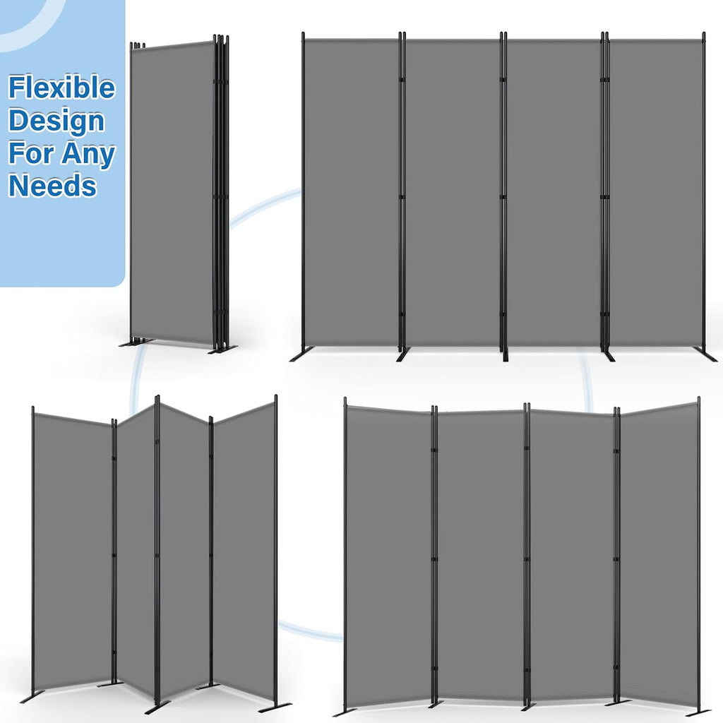 4 Panel Grey Fabric Room Divider