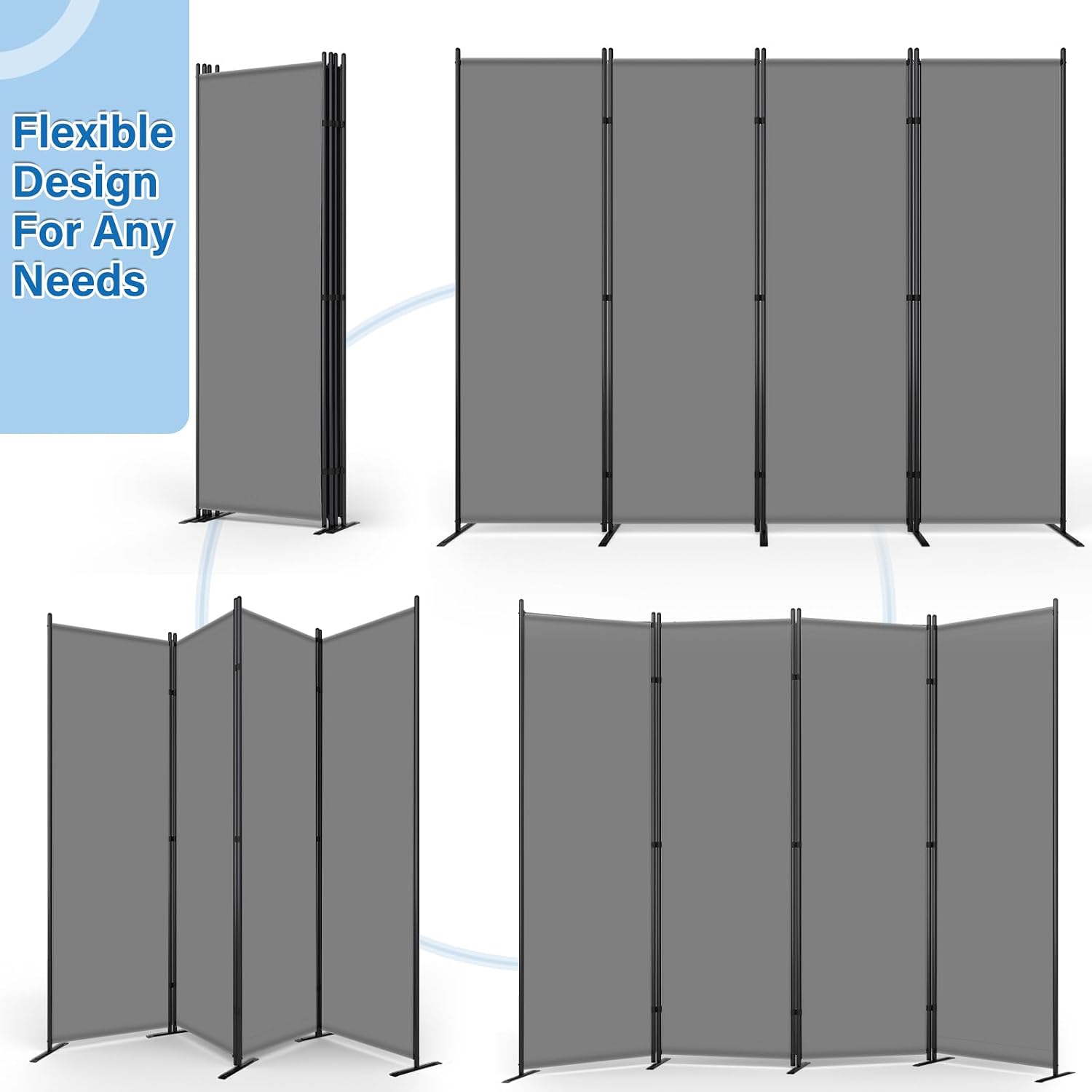 4 Panel Grey Fabric Room Divider