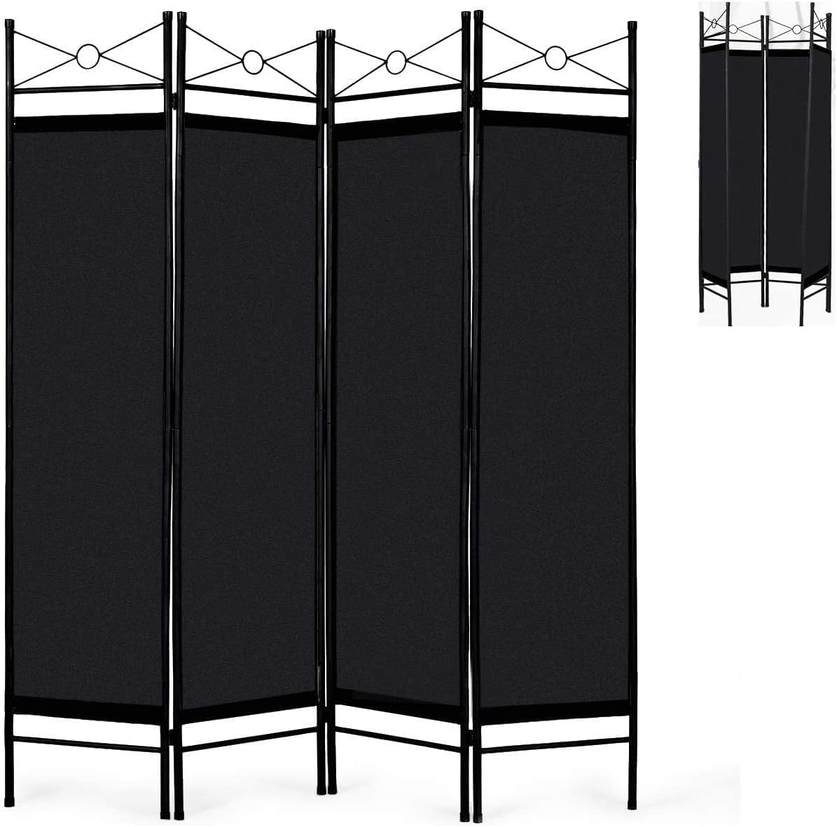 4 Panel Black Fabric Room Divider