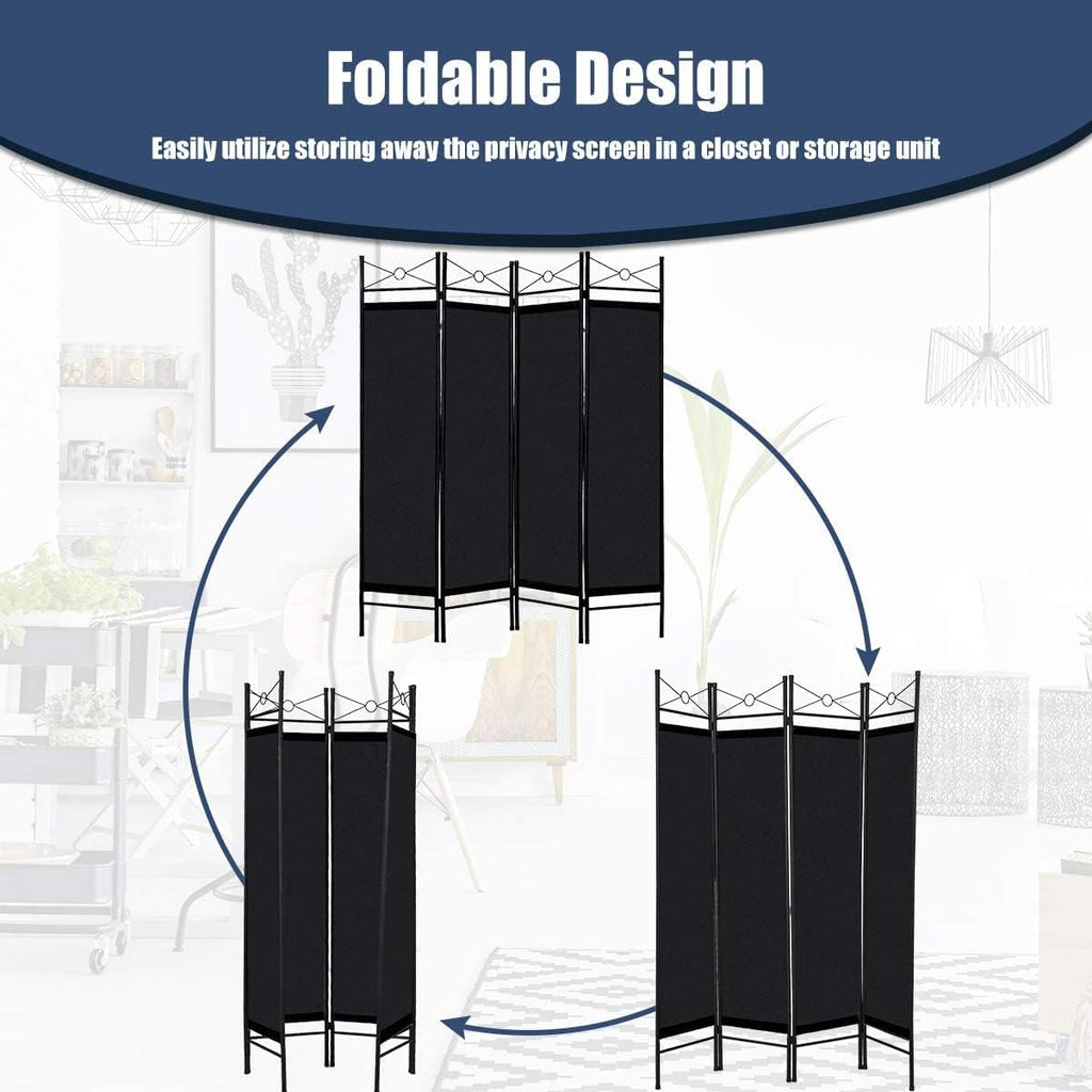 4 Panel Black Fabric Room Divider