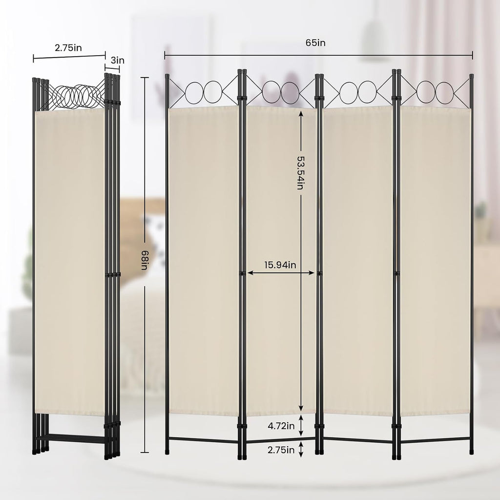 4 Panel Beige Fabric Room Divider