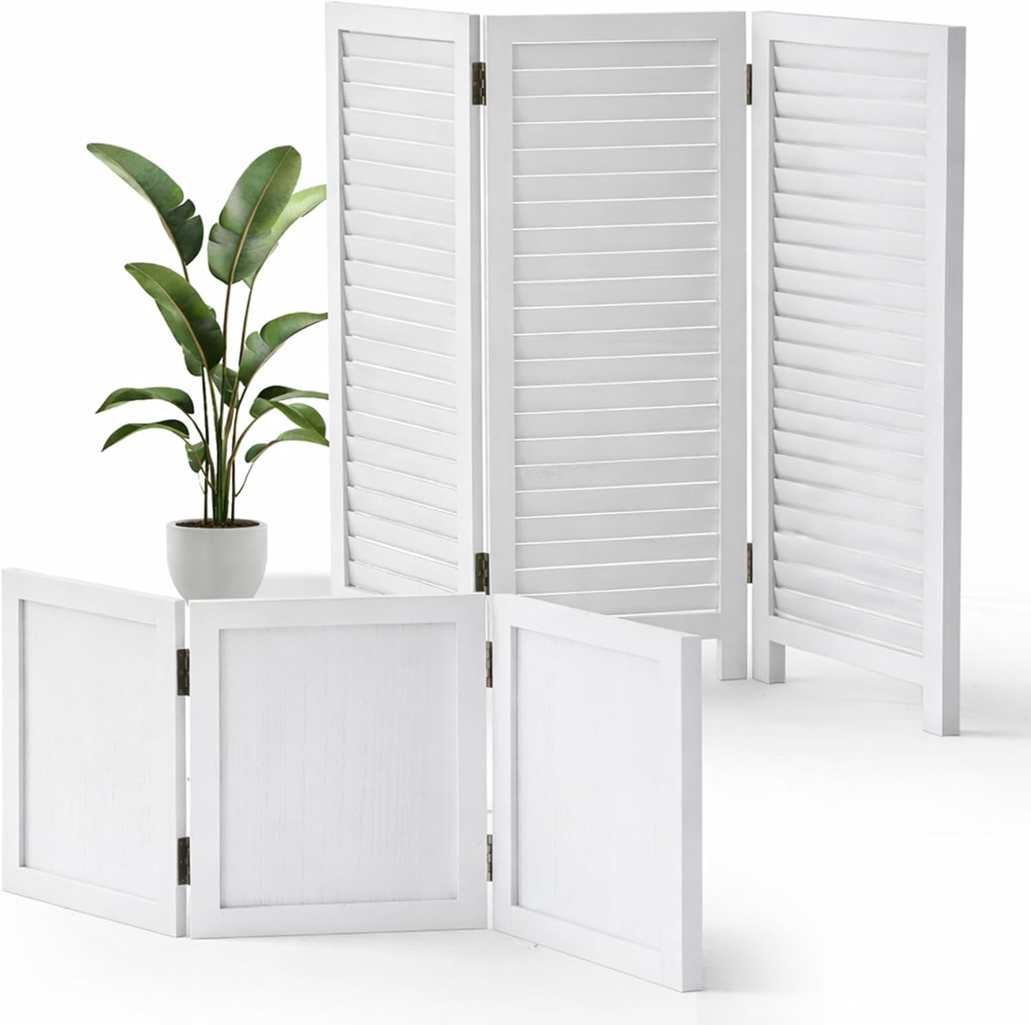 3 Panel White Louvered Wood Room Divider