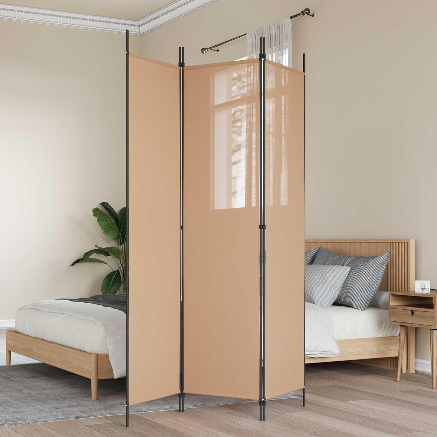 3-Panel Beige Fabric Room Divider