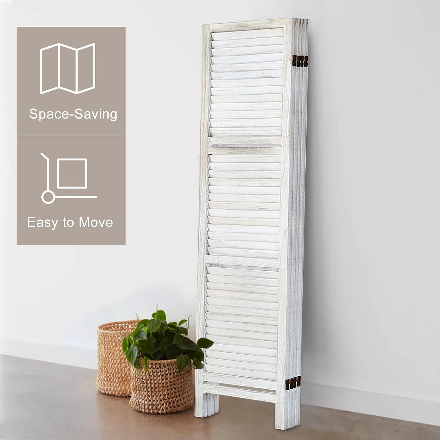 4 Panel White Room Divider with Shelves