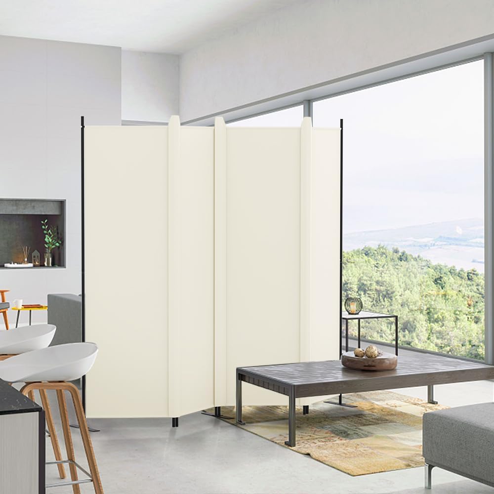 4 Panel Beige Fabric Room Divider