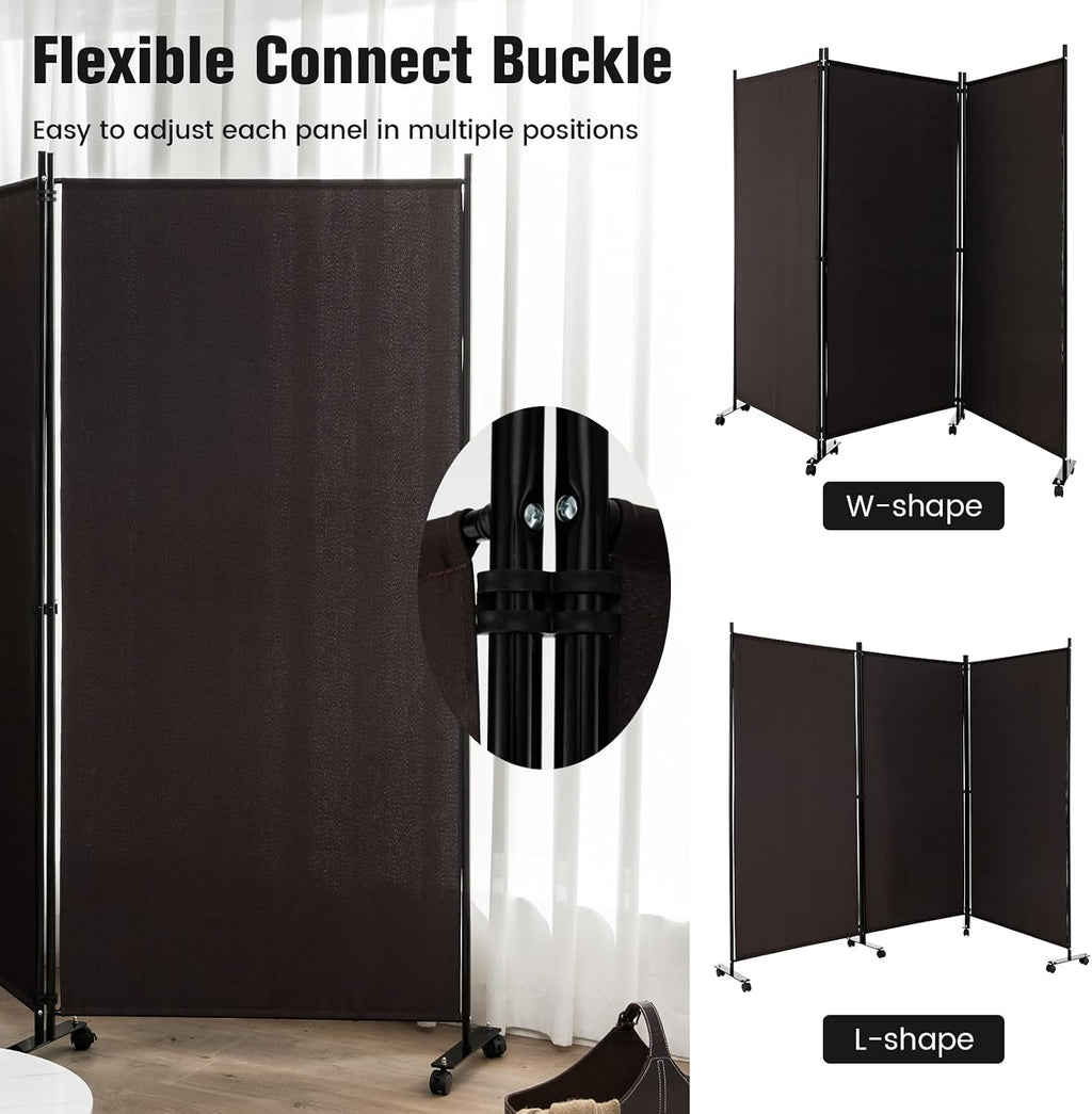 3-Panel Coffee Rolling Room Divider