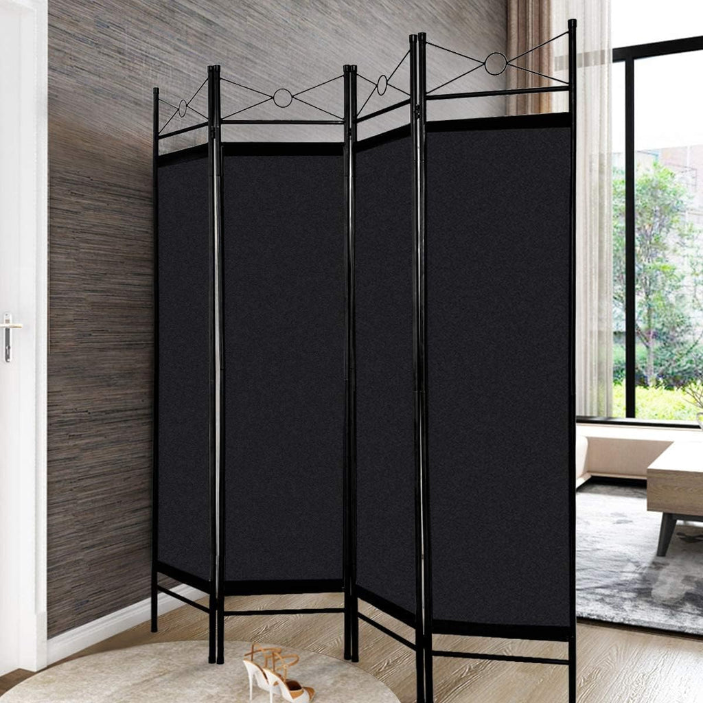 4 Panel Black Fabric Room Divider