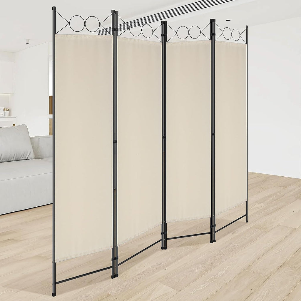 4 Panel Beige Fabric Room Divider