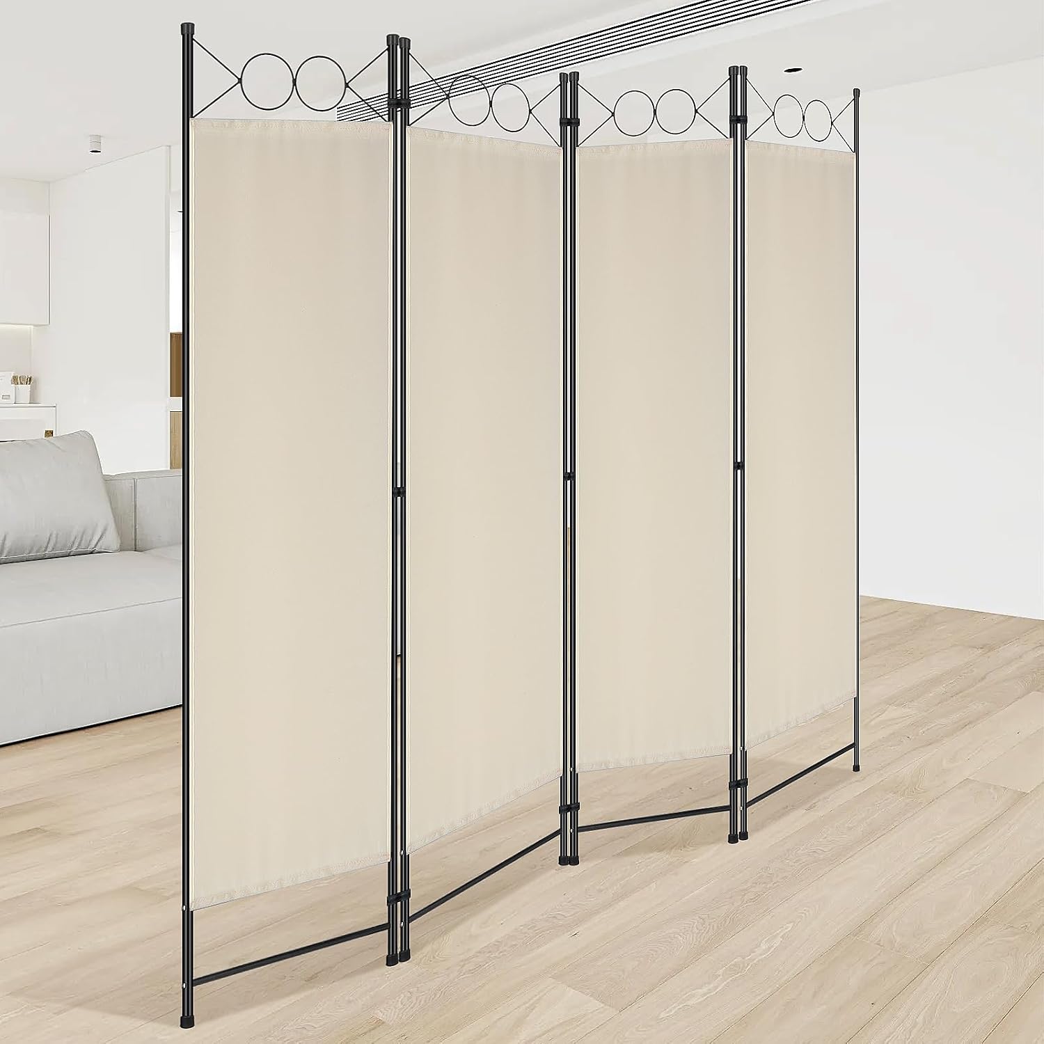 4 Panel Beige Fabric Room Divider
