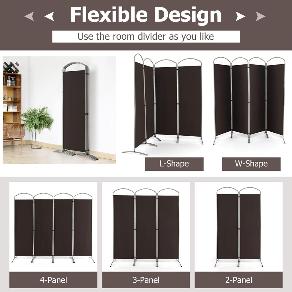 4 Panels Brown Fabric Room Divider