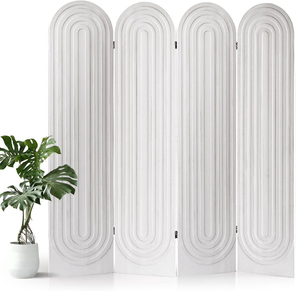 4 Panel White Wood Folding Room Divider