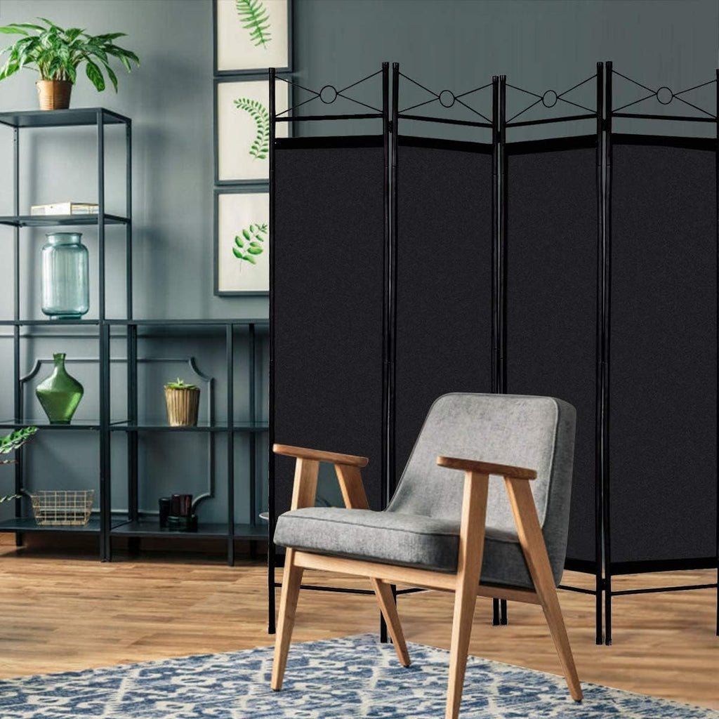 4 Panel Black Fabric Room Divider