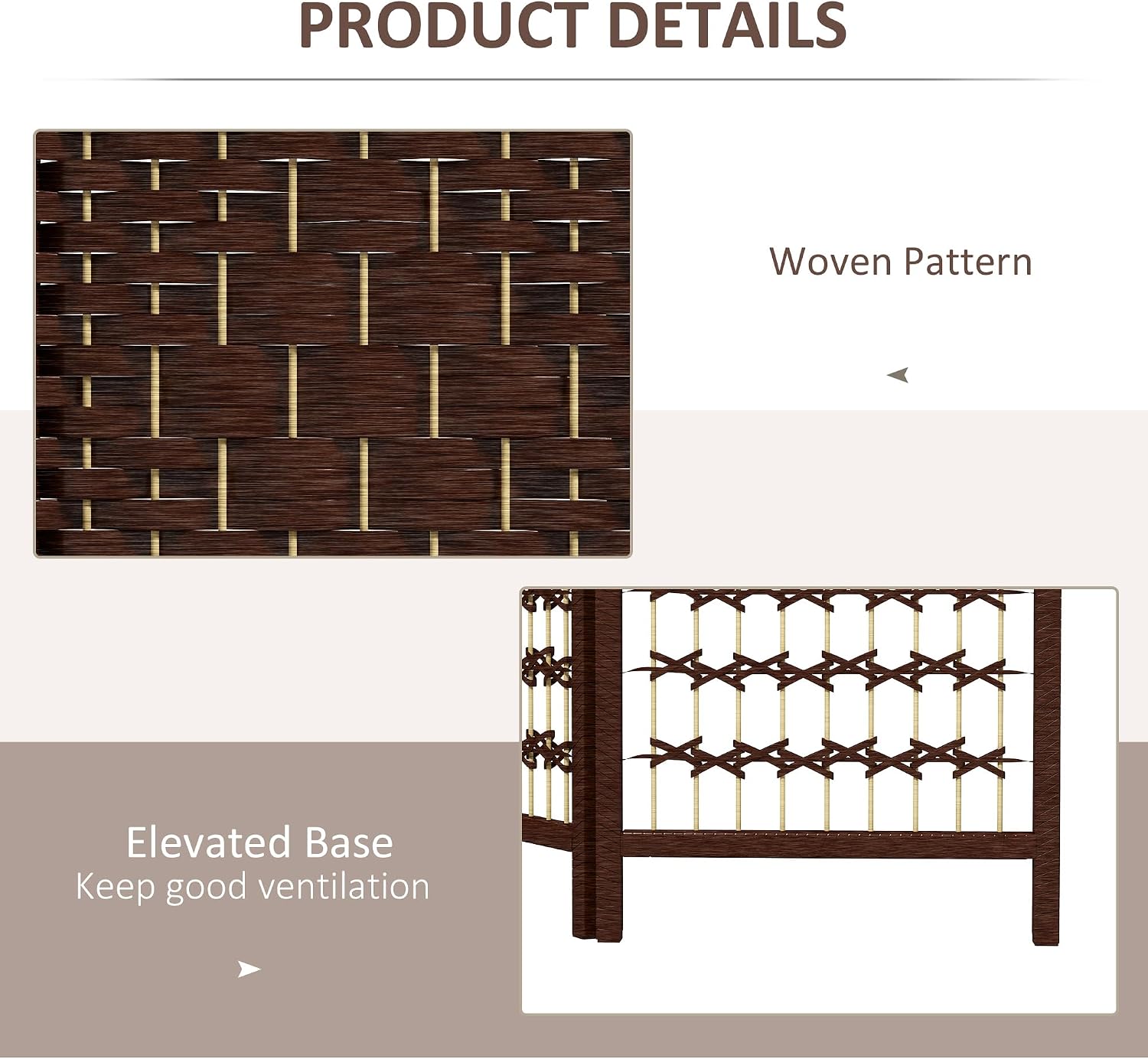 4 Panel Brown Wave Room Divider Screen