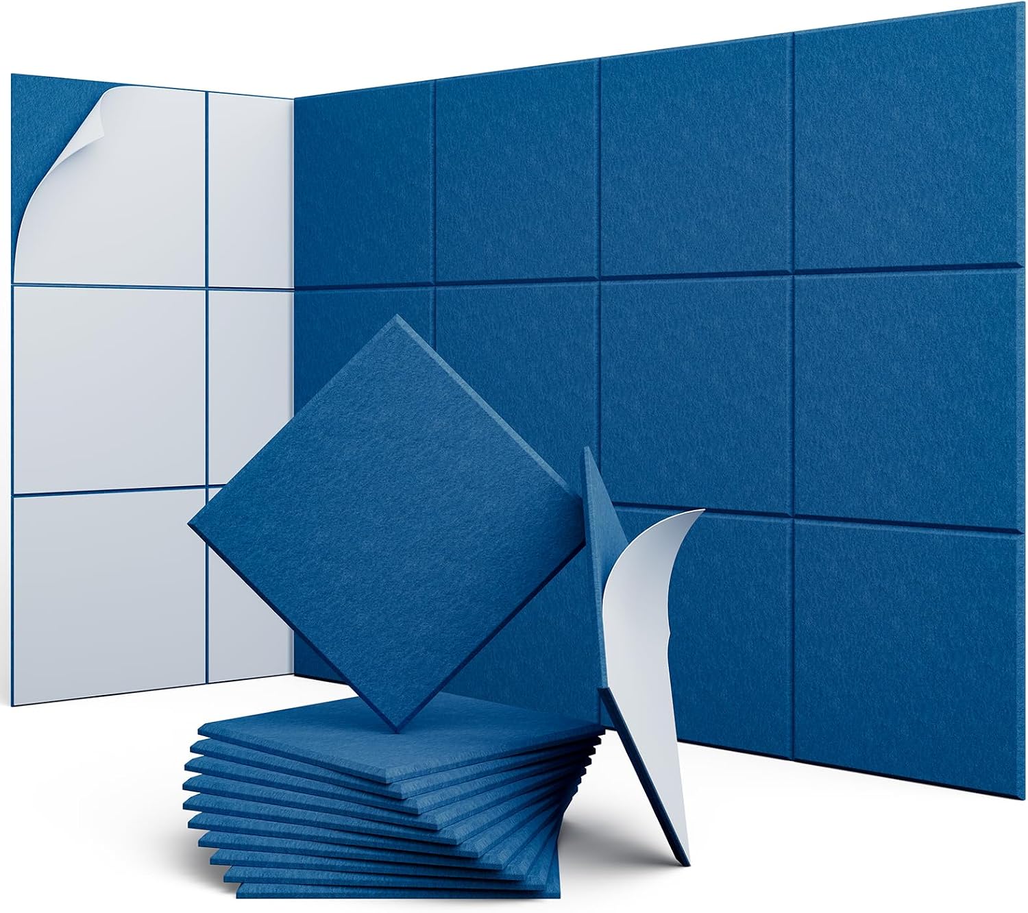 12 Pack Yale Blue Square Acoustic Panels