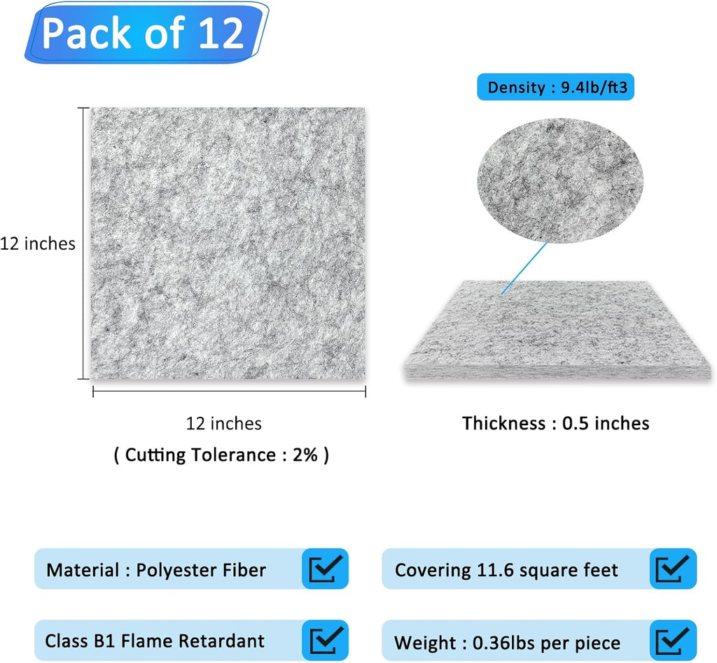 12 Pack Thickened Acoustic Panels