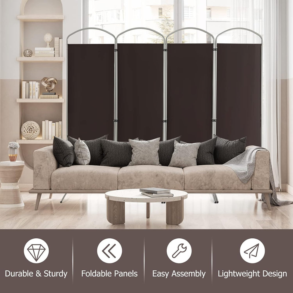 4 Panels Brown Fabric Room Divider
