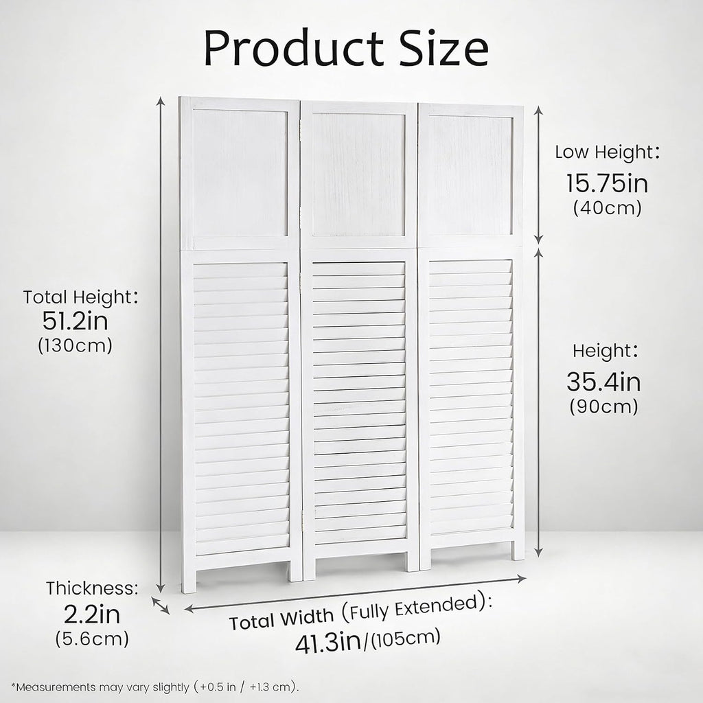 3 Panel White Louvered Wood Room Divider