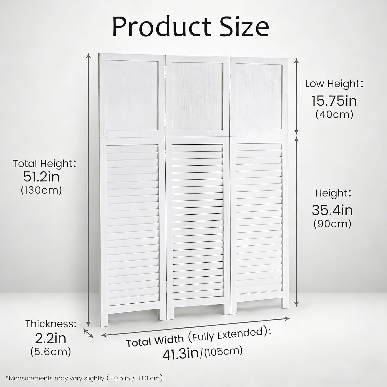 3 Panel White Louvered Wood Room Divider