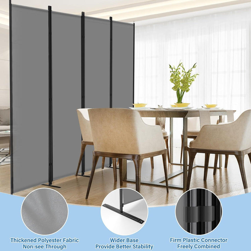 4 Panel Grey Fabric Room Divider