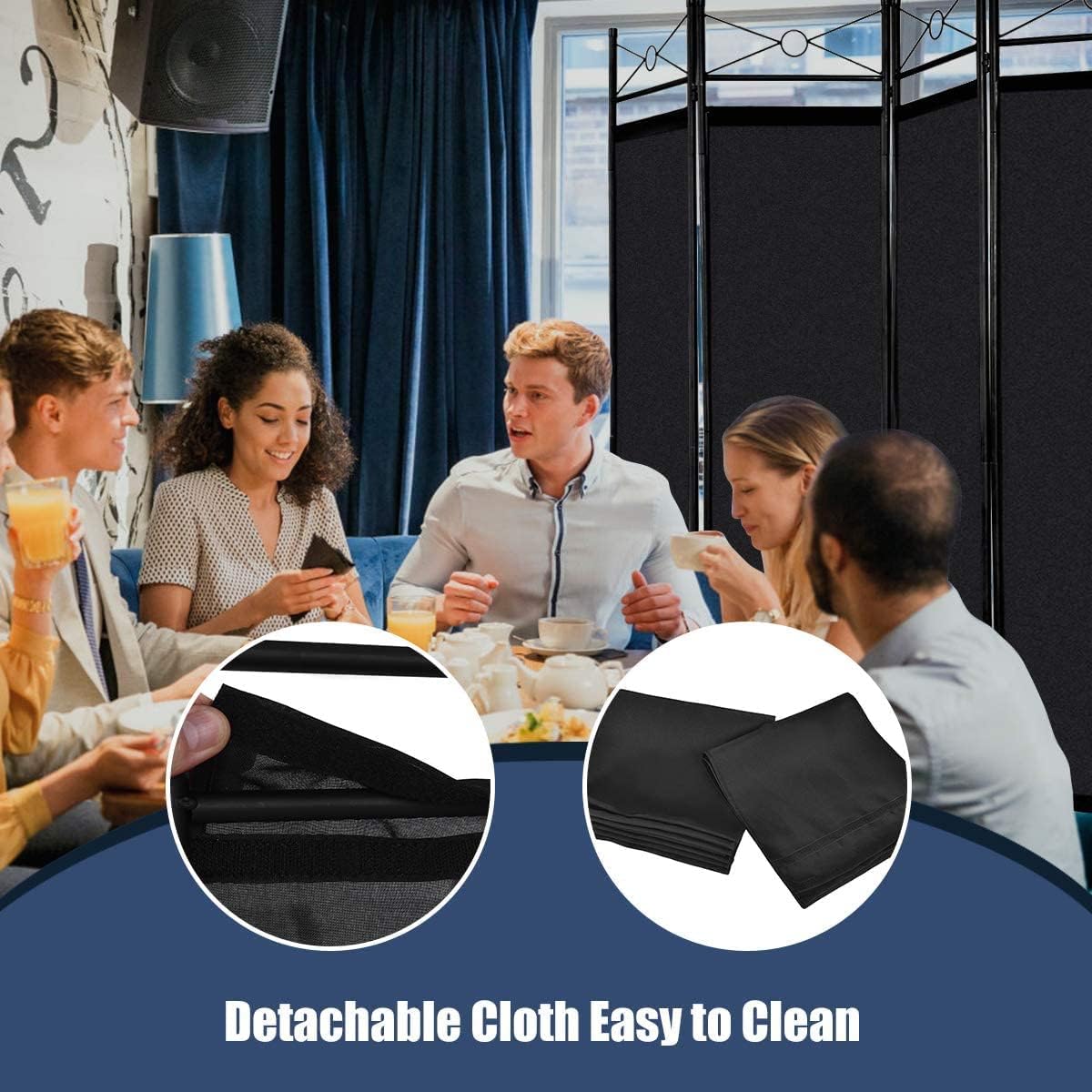 4 Panel Black Fabric Room Divider