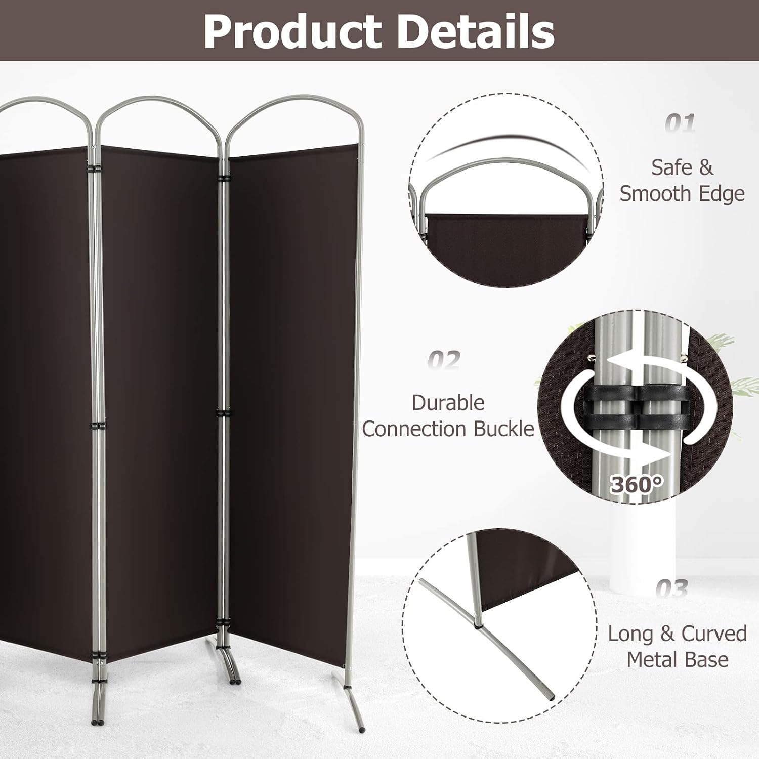 4 Panels Brown Fabric Room Divider