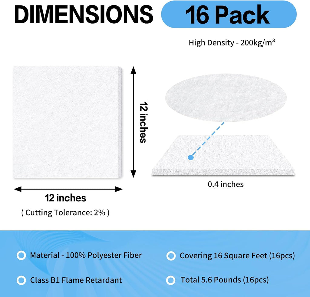 16Pcs High Density Acoustic Panels