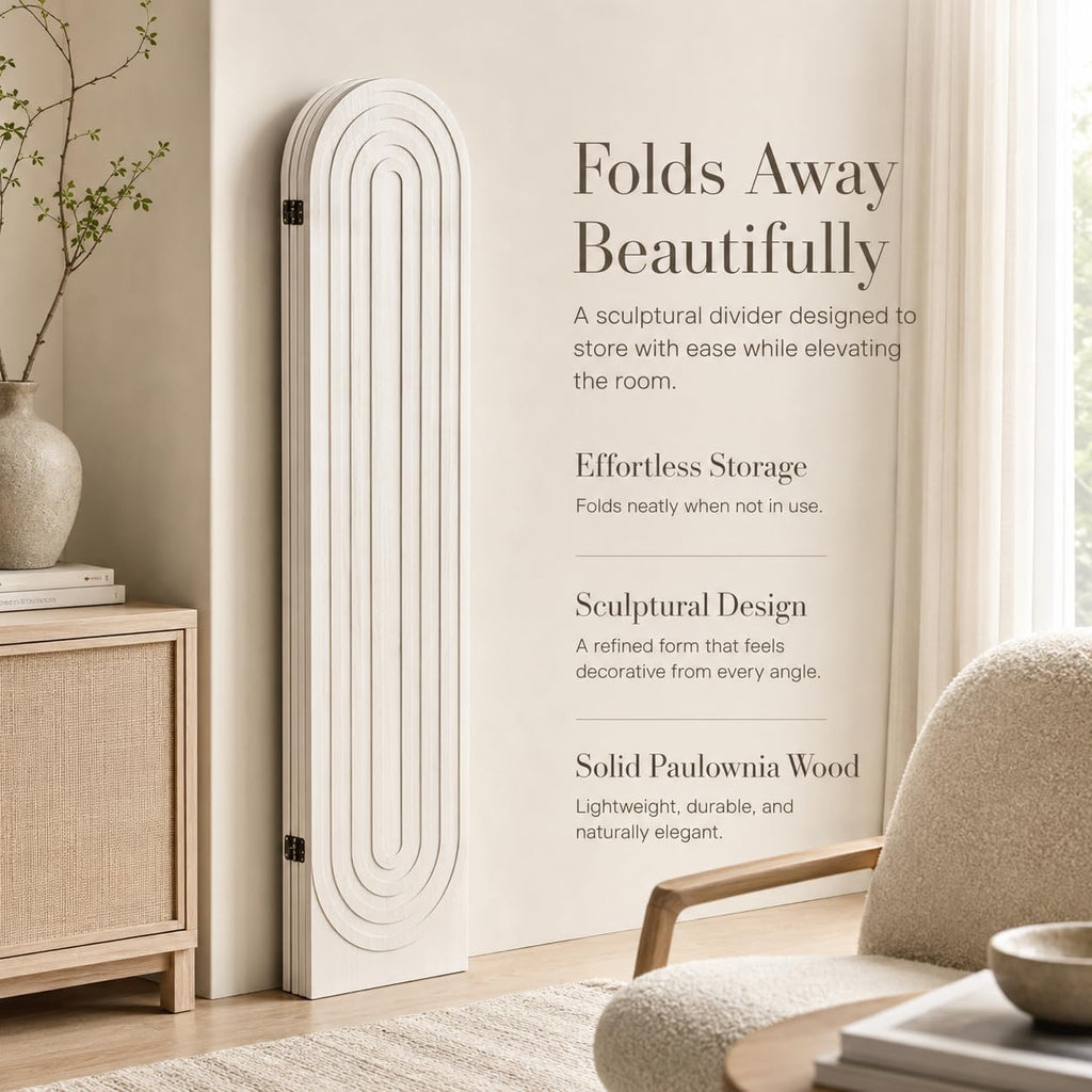 4 Panel White Wood Folding Room Divider