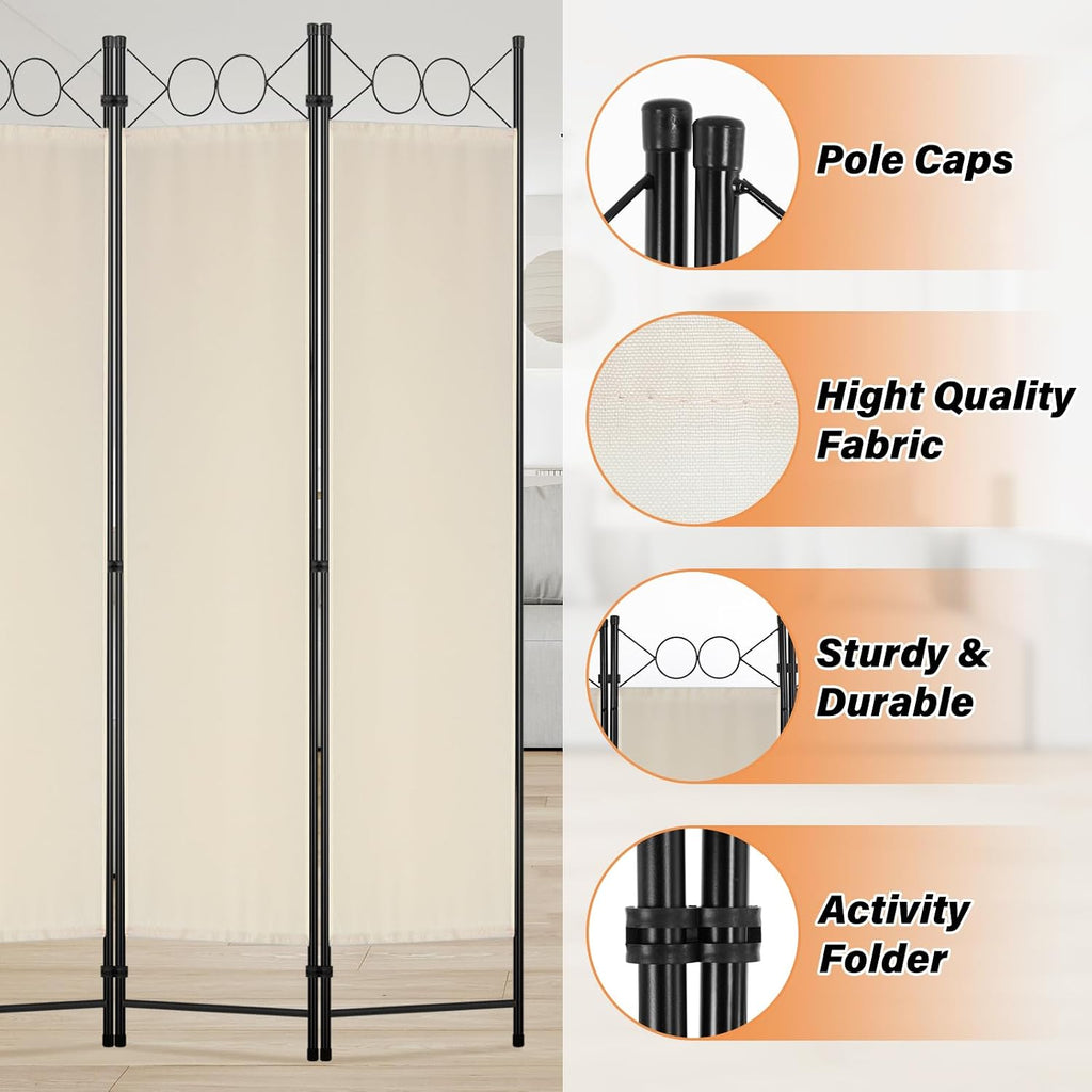 4 Panel Beige Fabric Room Divider