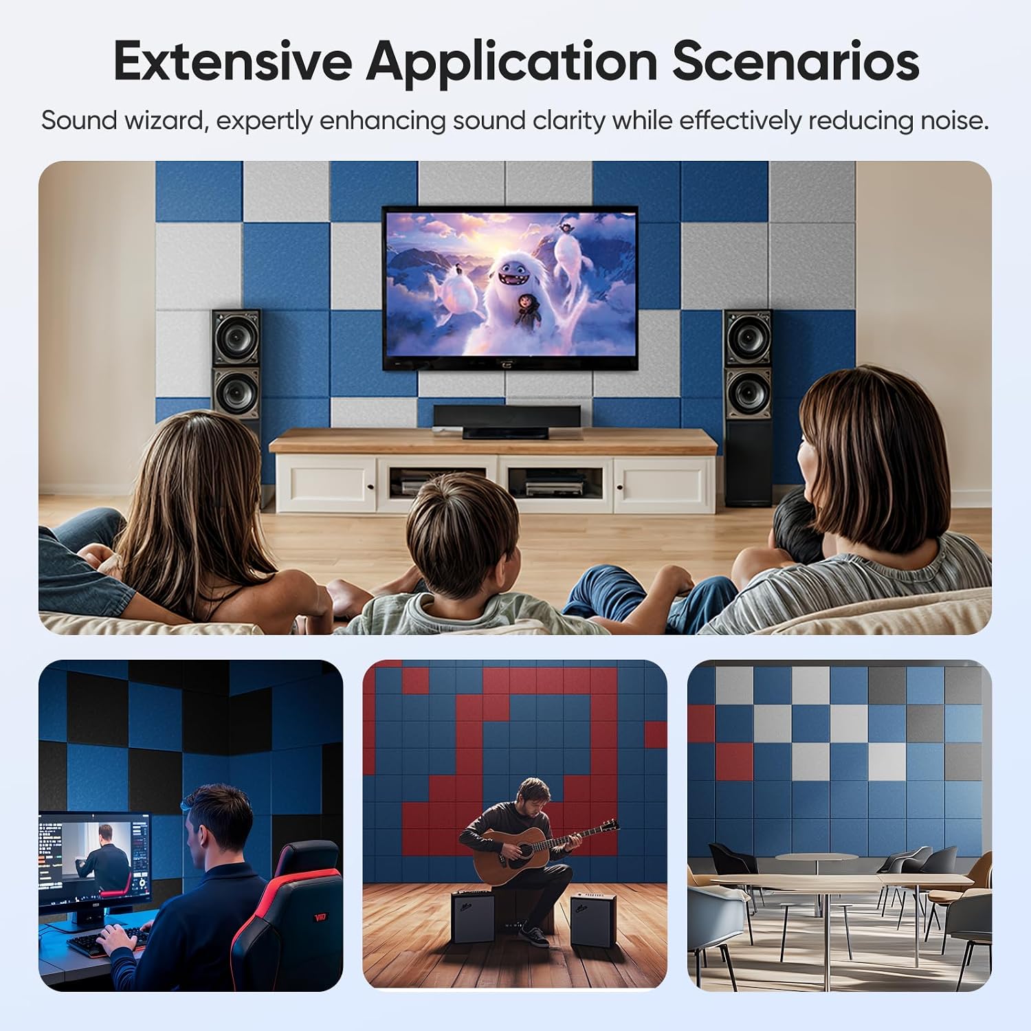 12 Pack Yale Blue Square Acoustic Panels