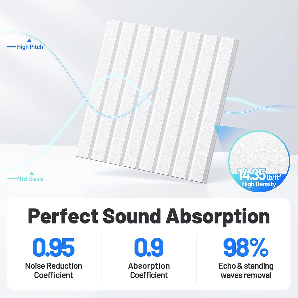 12 Pack White Slatted Acoustic Panels