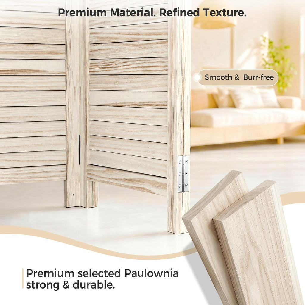 4 Panel Louvered Wood Room Divider with Wheels