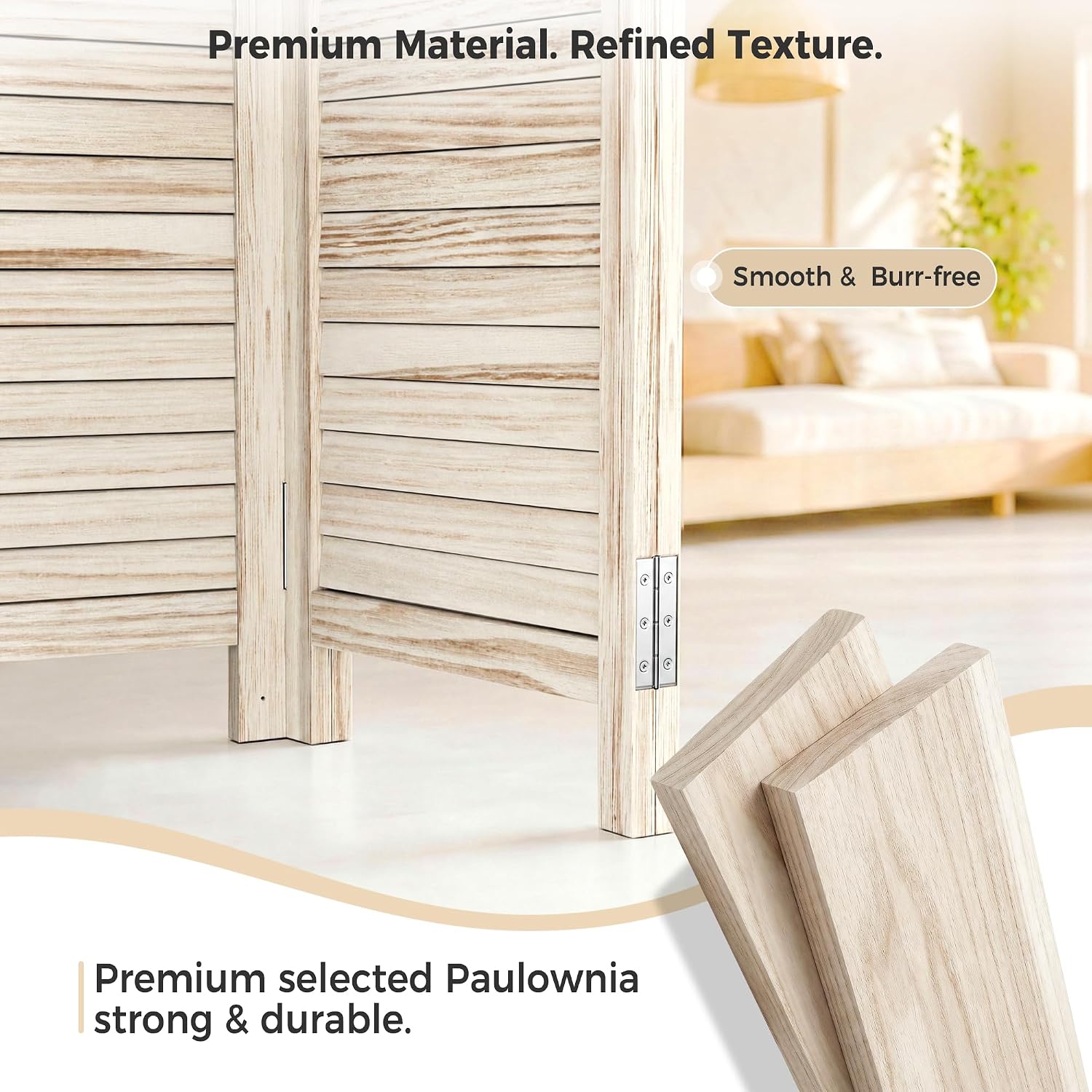 4 Panel Louvered Wood Room Divider with Wheels