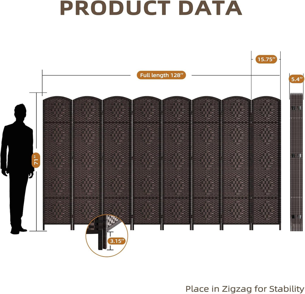 8 Panel Dark Mocha Room Divider Screen
