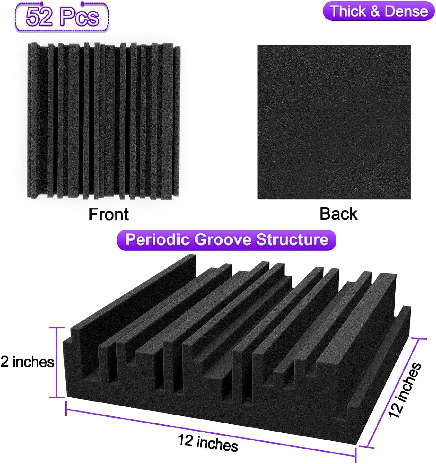 52 Pcs Groove Acoustic Foam Panels