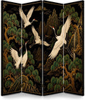 4 Panel Japanese Cranes Canvas Wood Room Divider