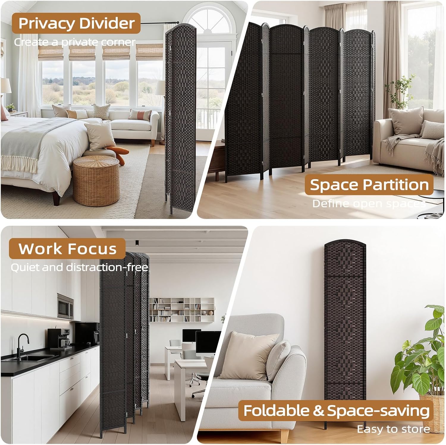 8 Panel Dark Mocha Room Divider Screen