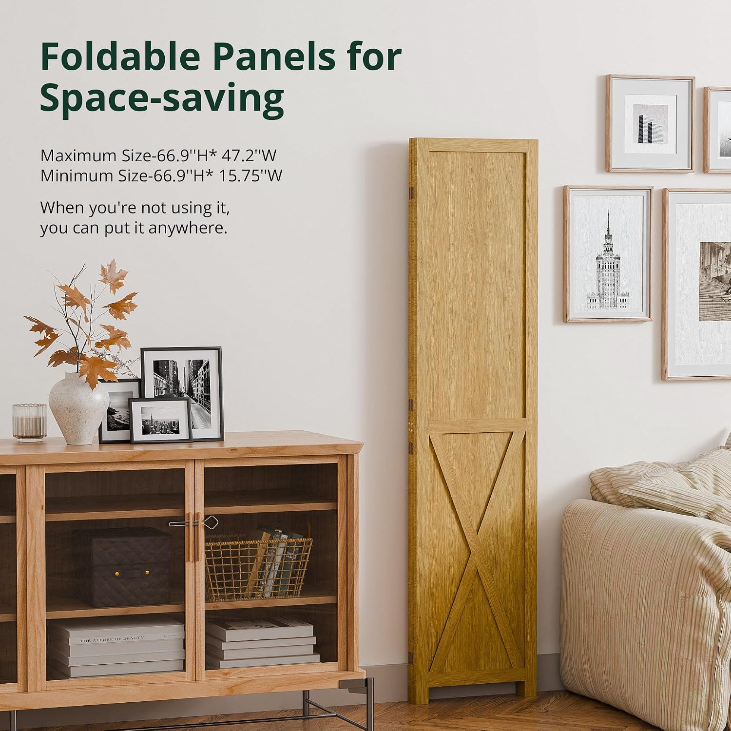3 Panel Natural Wood Room Divider Screen