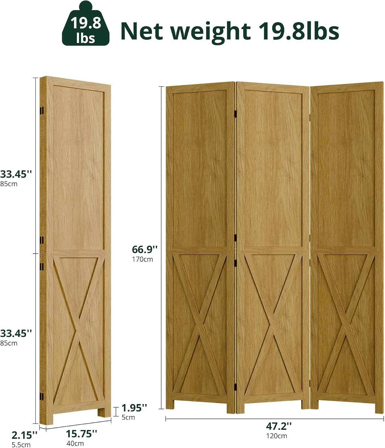 3 Panel Natural Wood Room Divider Screen