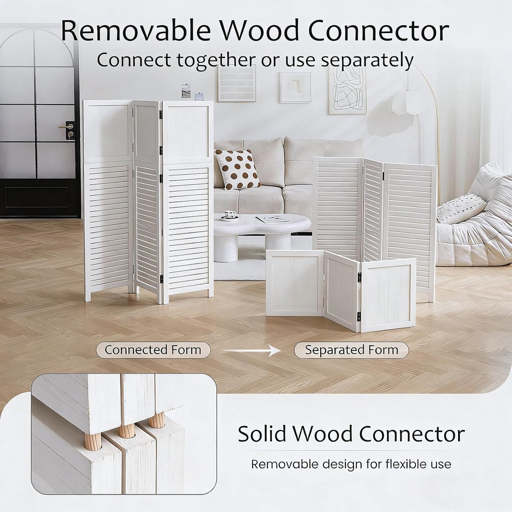 3 Panel White Louvered Wood Room Divider