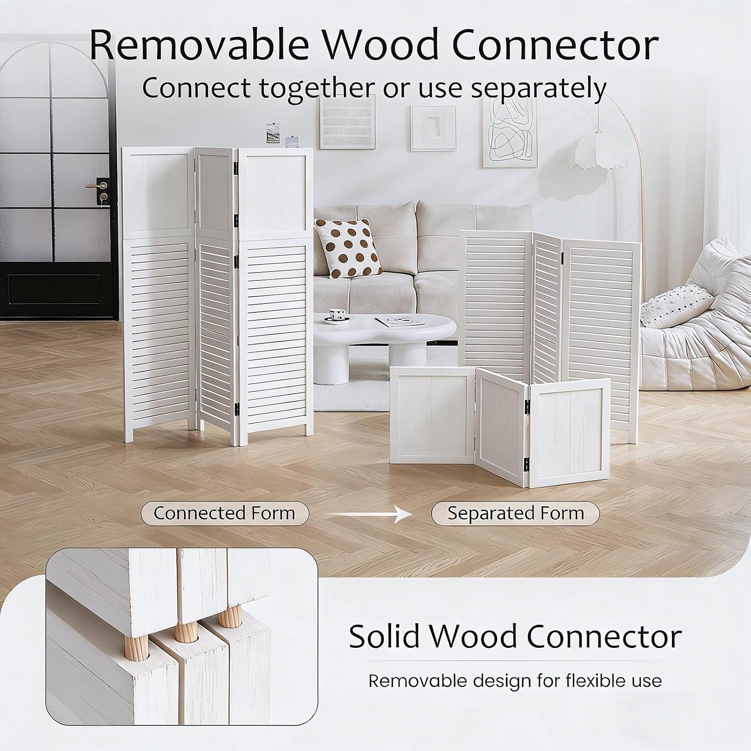 3 Panel White Louvered Wood Room Divider