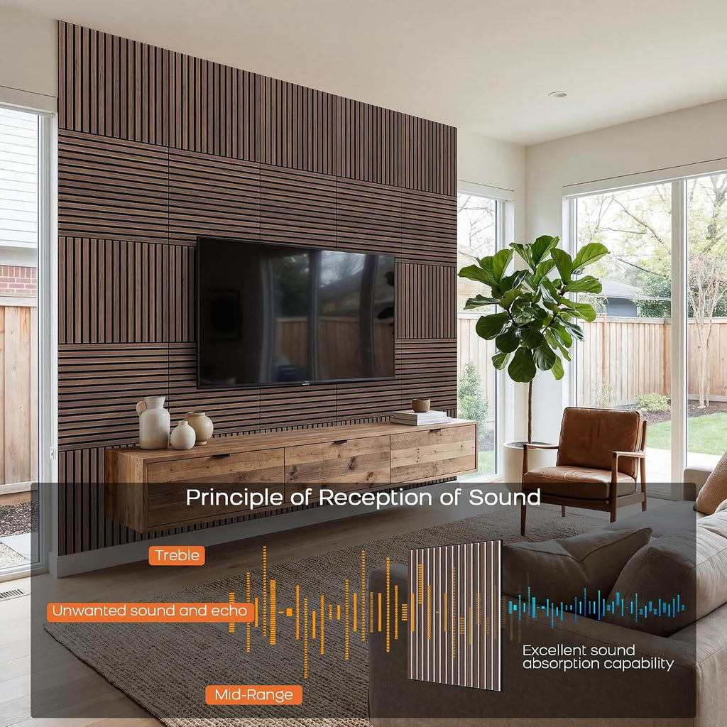 6-Pack Faux Wood Slat Acoustic Panels