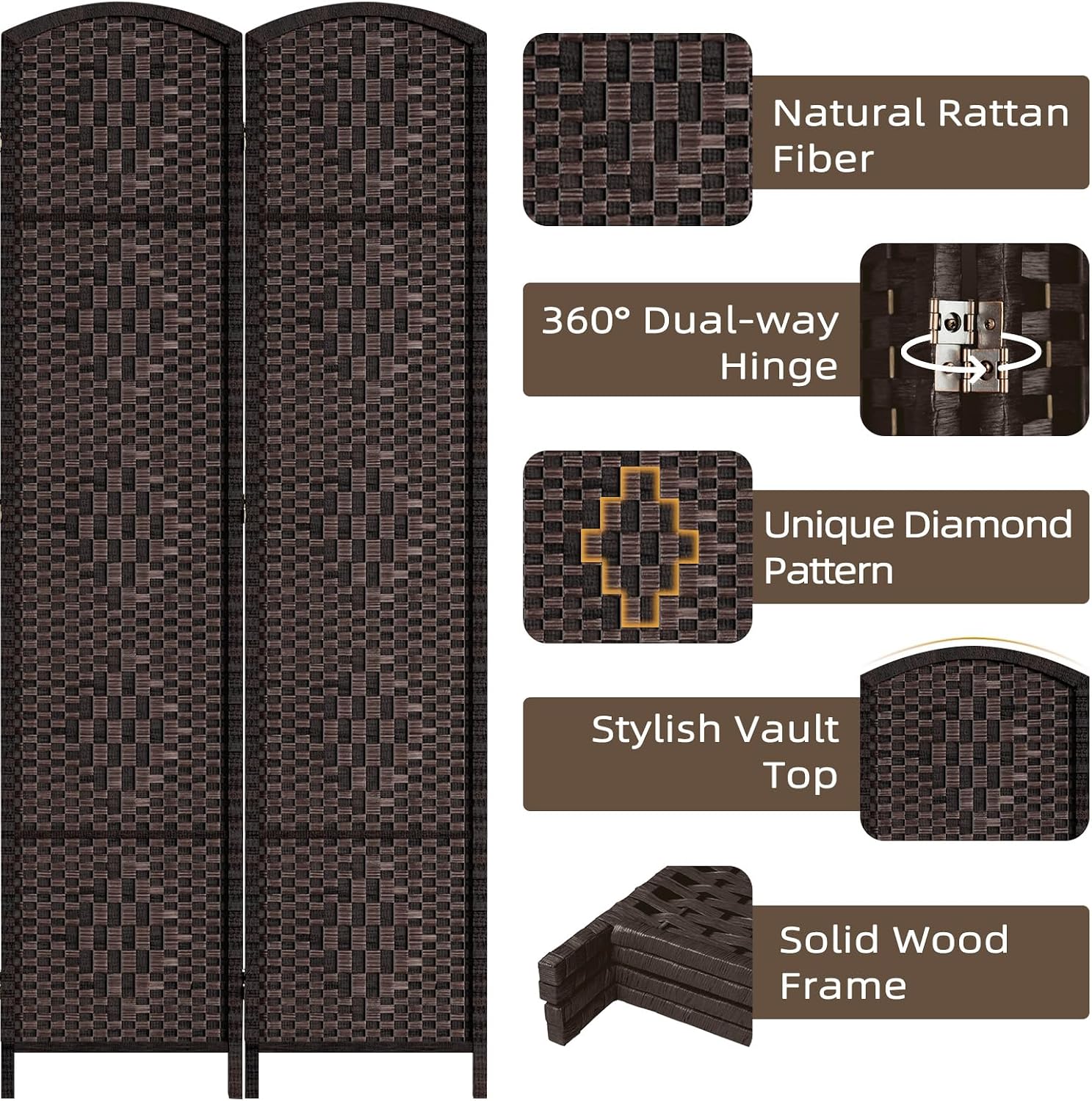 8 Panel Dark Mocha Room Divider Screen