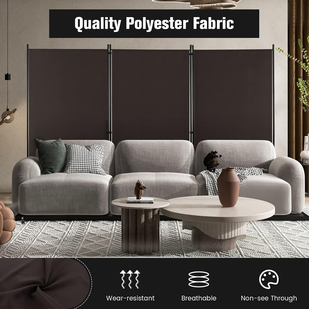 3-Panel Coffee Rolling Room Divider