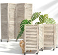 4 Panel Louvered Wood Room Divider with Wheels