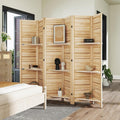 6 Panel Natural Wood Room Divider with Shelves