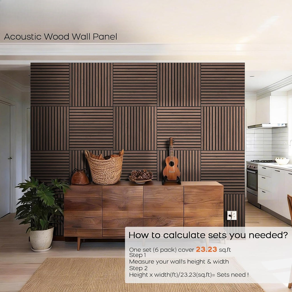 6-Pack Faux Wood Slat Acoustic Panels